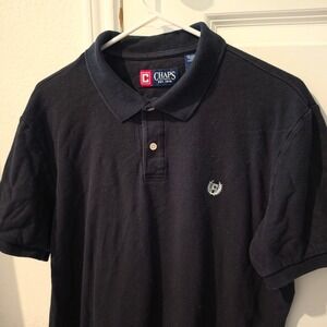 Chaps Mens Black Short Sleeve Pique Cotton Polo Shirt Embroidered Crest Large
